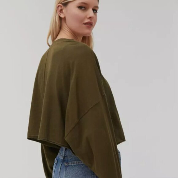 Out From Under by Urban Outfitters Olive Button-Up Cropped Top - Picture 2 of 7